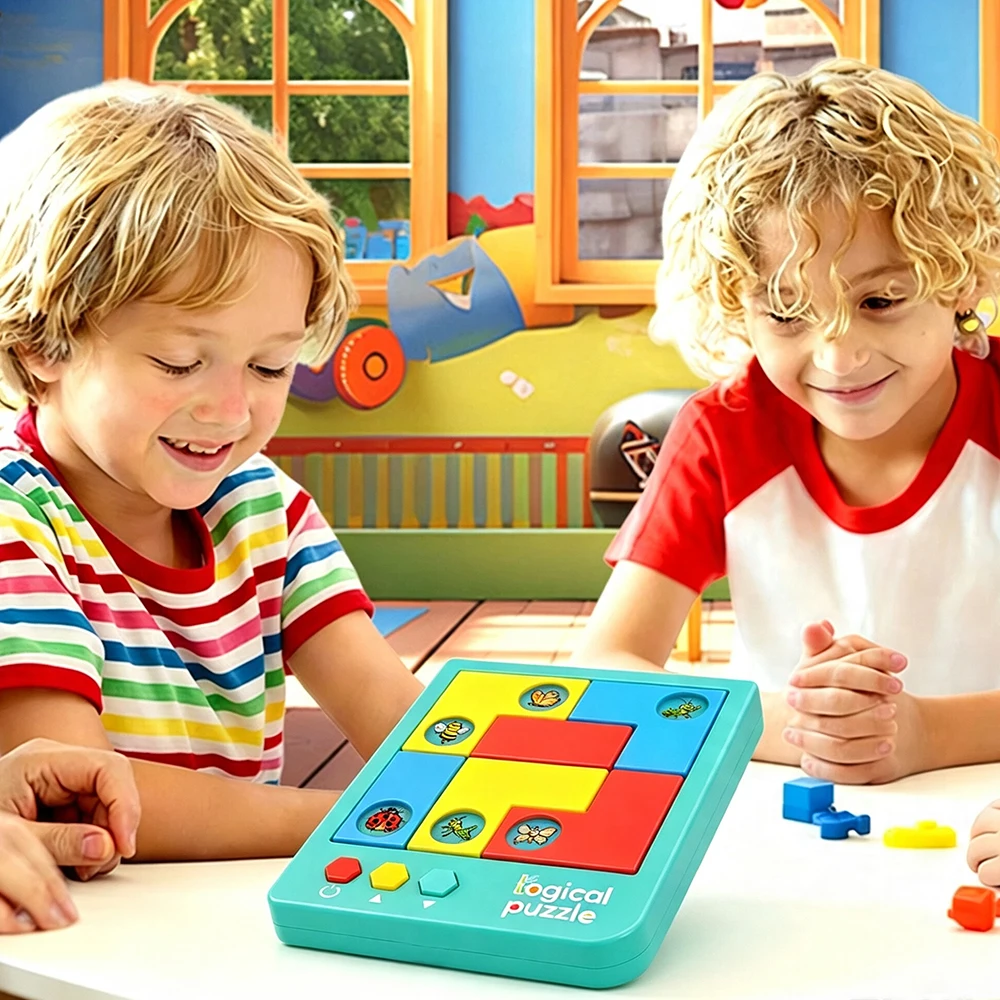 Kids Electronic Logical Puzzle Game Insect Pattern Sliding Maze Block Toy Educational Cognitive Brain Training Learning Toy