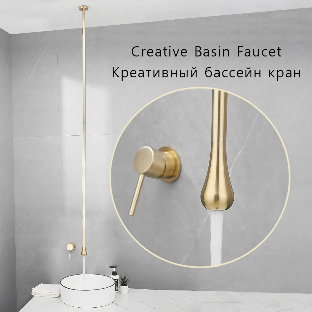 

Brushed Gold Bathroom Faucet Ceiling Design Basin Faucets Brass Mixer Hot Cold Water Tap Washbasin Sink Faucet Hotel Custom Taps