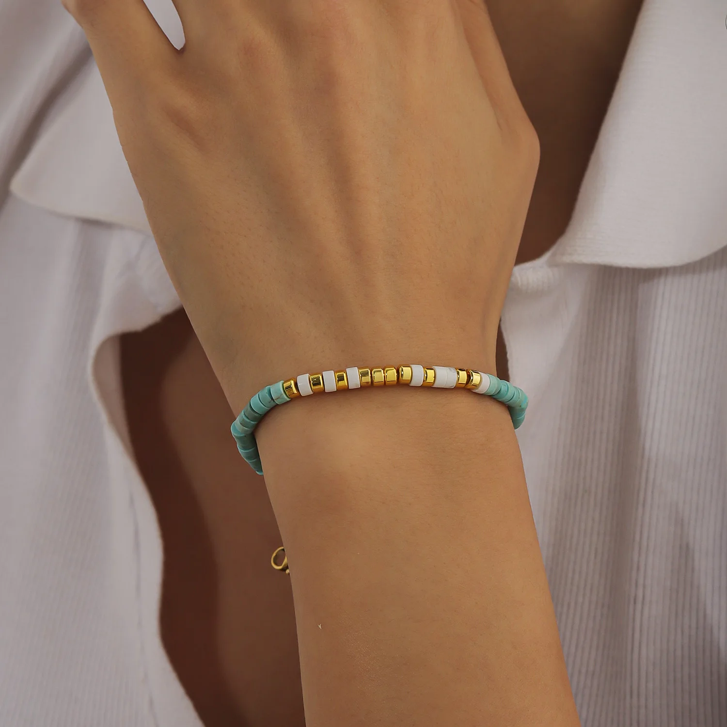 Qitian Turquoise Bead Morse Code Bracelet Custom Hidden Coded Word Bracelet Adjustable Stackable Beaded Bracelets For Women Gift