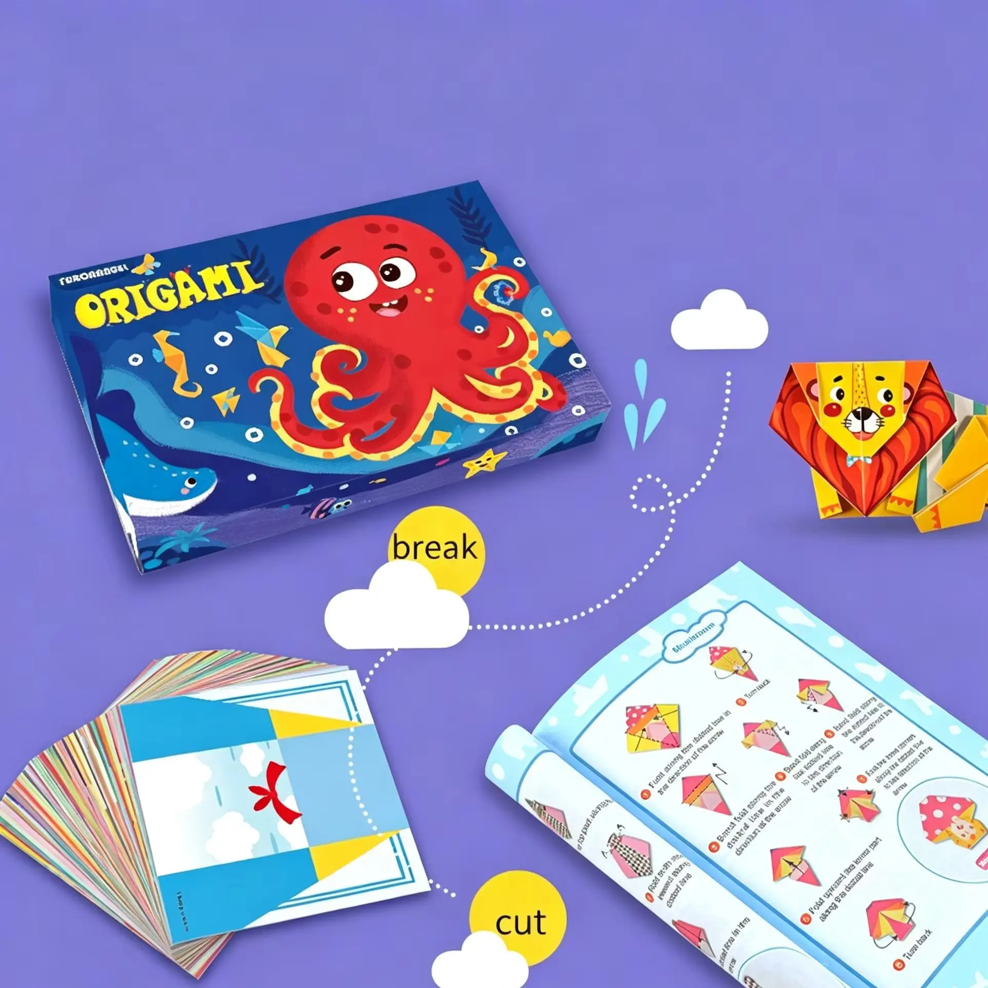 108 Pages Montessori Cartoon Animal Origami Paper, DIY Kids Handcraft Art Educational Craft Toy for Children Gift