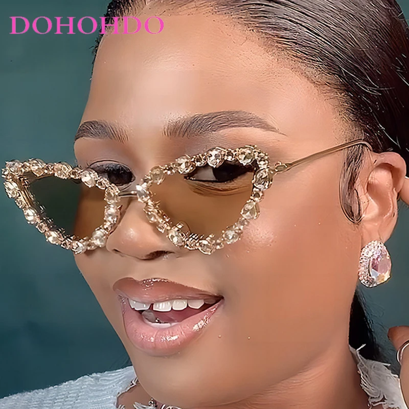 

Vintage Trendy Rhinestone Metal Cat Eye Women Men Sunglasses Luxury Brand Designer Men Sunglass Drive Traveling Eyewear UV400