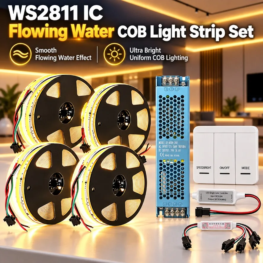 WS2811 IC Addressable COB LED Strip DC24V 360LEDs/M 5-40M Running Water Flowing Light for Bedroom Living Room Home Decor