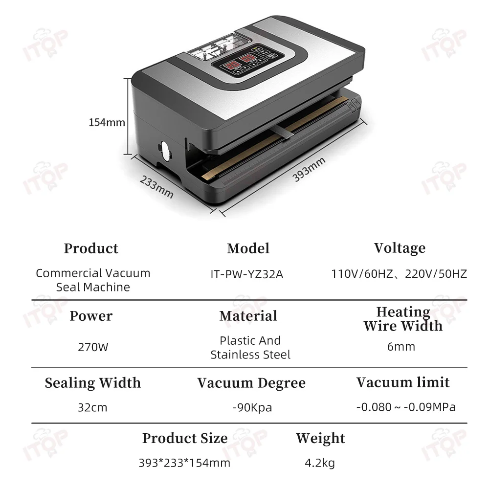 ITOP فراغ السدادة-90Kpa 32 سنتيمتر طول الختم آلة السدادة التجارية آلة تغليف المواد الغذائية الرطبة الجافة
