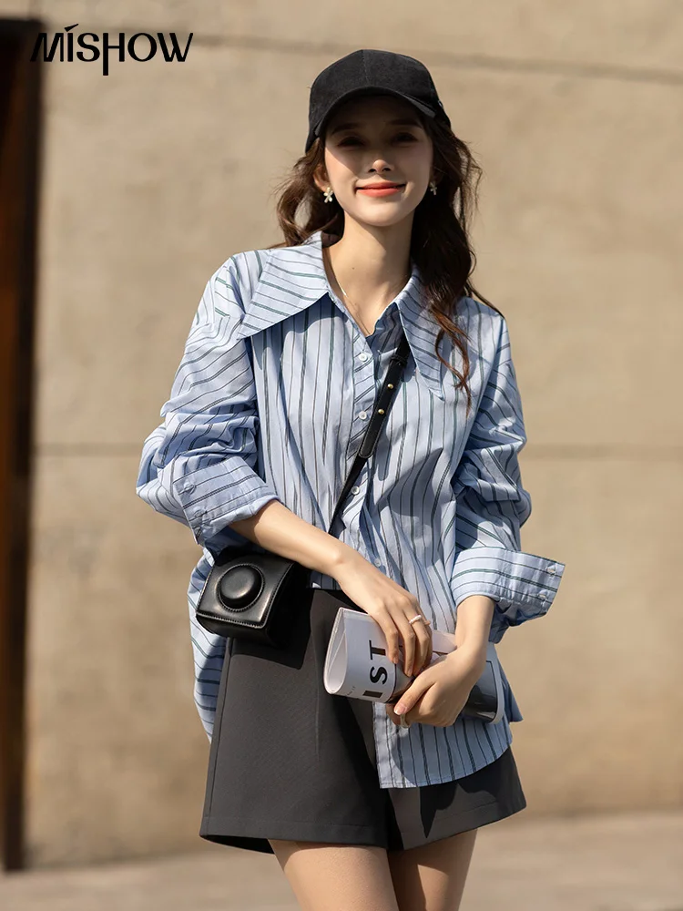 MISHOW Striped Shirts For Women Spring Casual Loose Shirt Office Lady Long Sleeve Blouse Female Clothing MXB11C0180