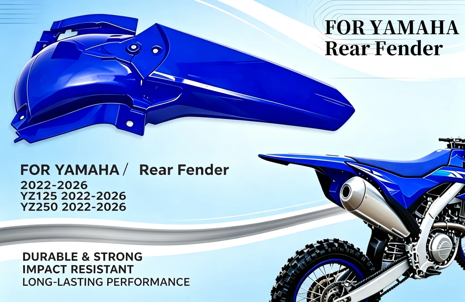 Rear Fender Mudguard For Yamaha YZ125 YZ250 2022‑2026 Dirt Bike PP Plastic Splash Guard Motorcycle Replacement Accessory