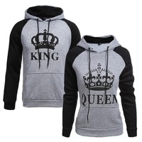 Matching Couple Hoodie King Queen Costume Print Cool Pullover Sweatshirt Set His And Her Hooded Coat For Men Women Plus Size