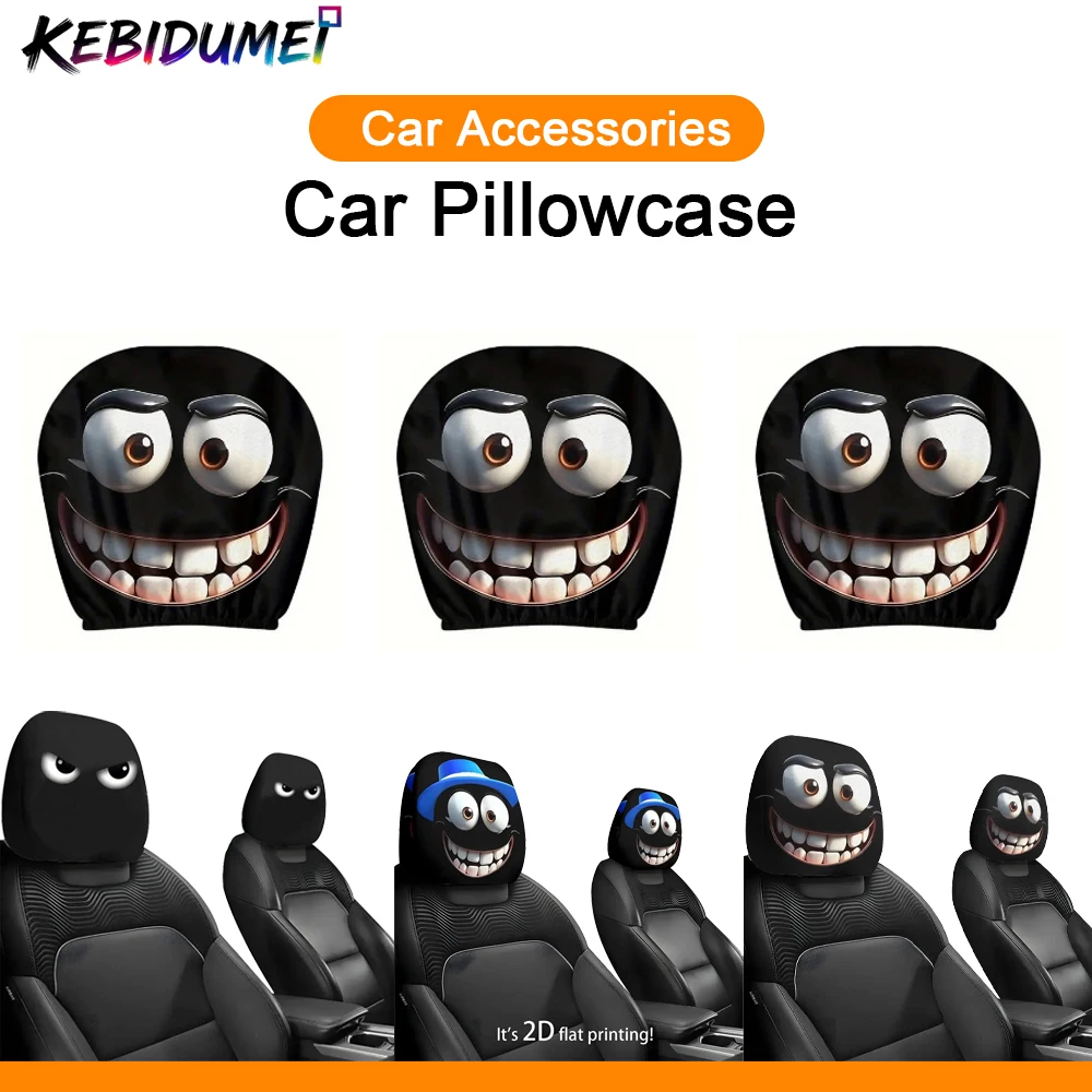 

KEBIDUMEI 2pcs Smiley Face Printed Pillowcase Decorative Cushion Cover Seat Headrest Washable Polyester Fabric Car Accessories