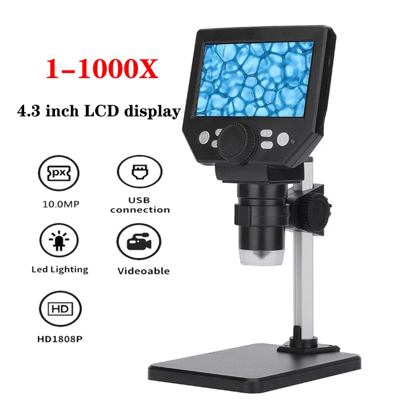 

G1000 Digital Electron Microscope 4.3 Inch Large Base LCD Display 10MP 1-1000X Continuous Amplification Magnifier