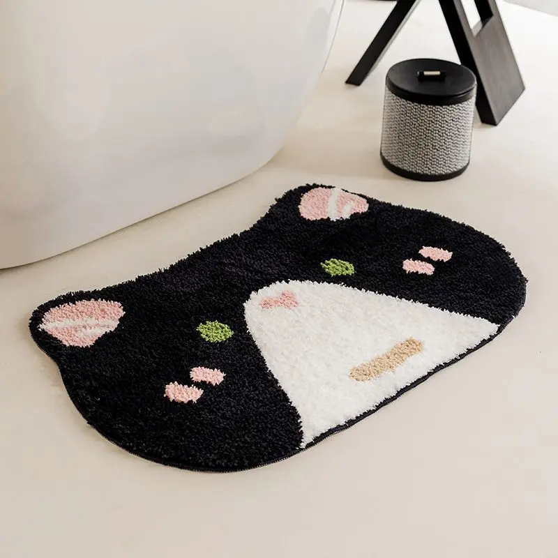 Cartoon Bedside Rug Cat Floor Mat Flocking Cat Mat Irregular Carpet for Living Room Shaggy Area Rug Doormat Bedroom Home Decor