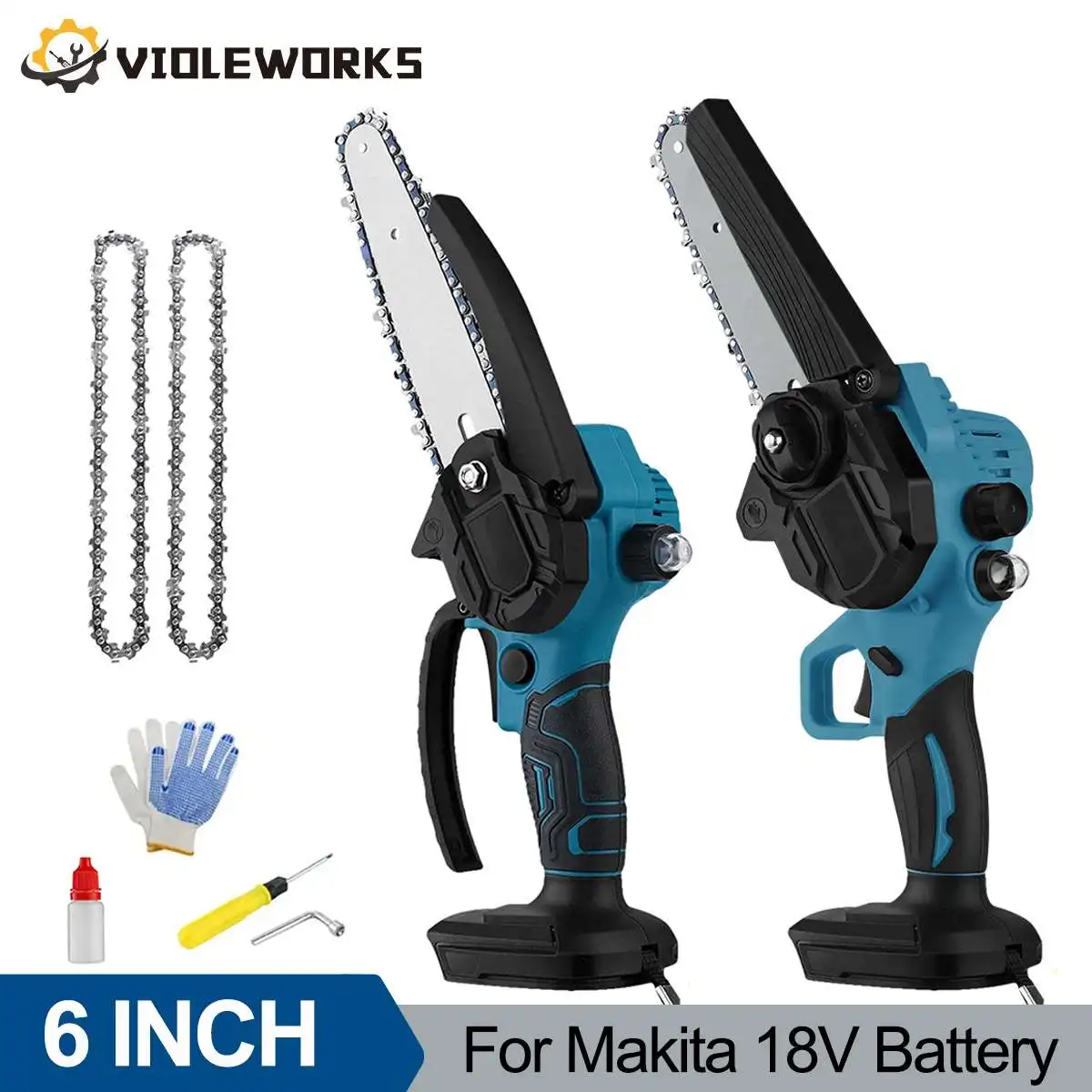 6inch Electric Cordless Handheld Chainsaw 1200W Woodworking Handheld Pruning Saw Garden Cutting Tool For Makita18V Battery