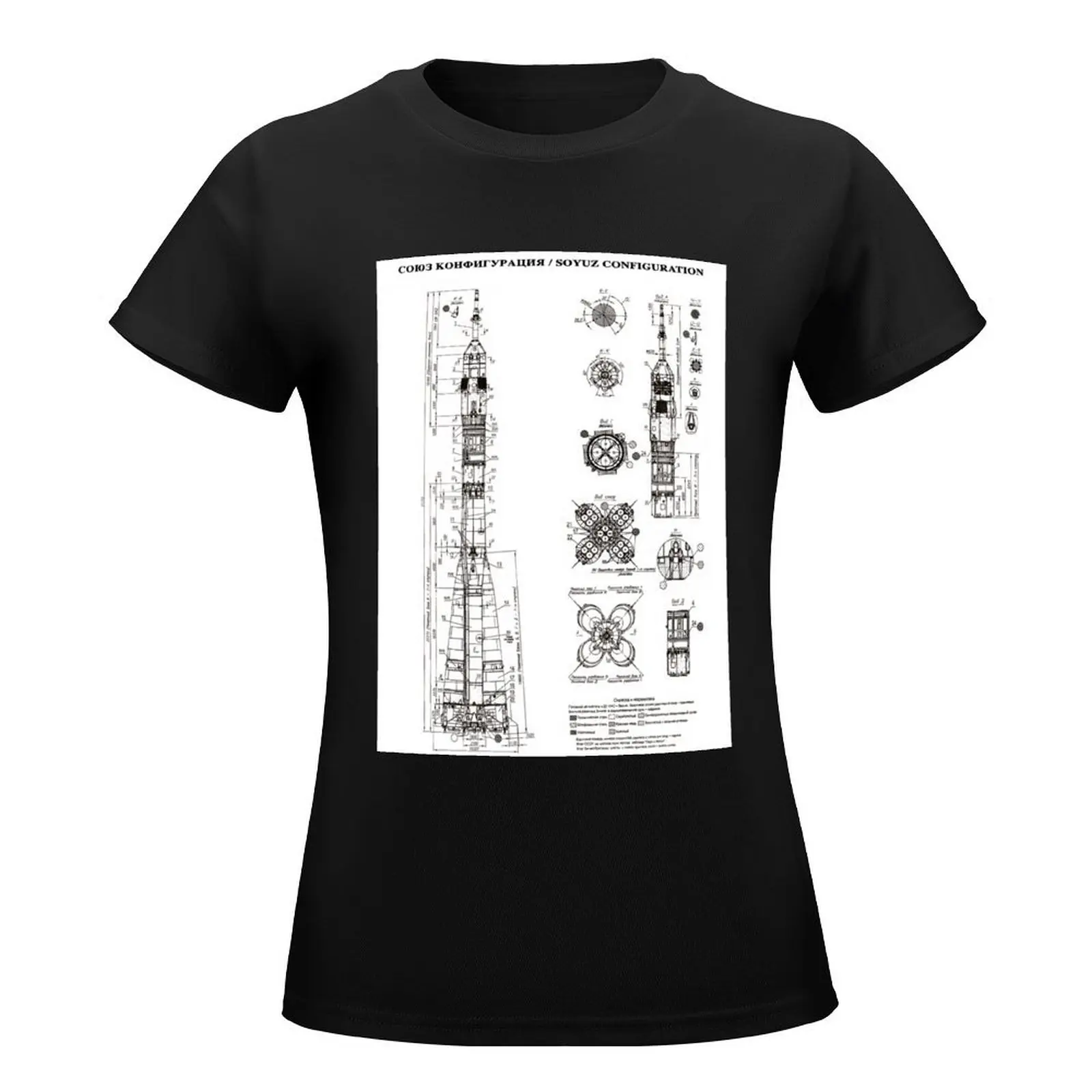 Soyuz Blueprint in High Resolution (white) T-Shirt lady clothes tops summer top clothes for Women