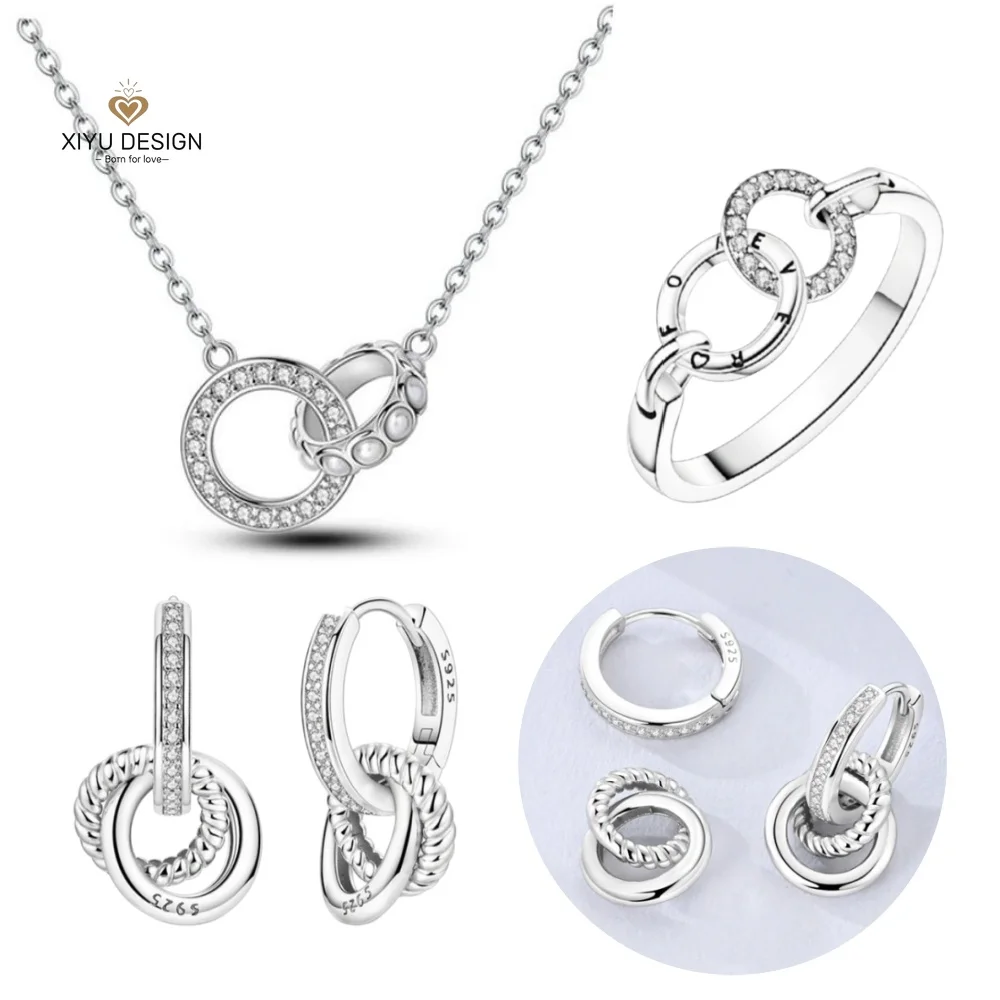 

Романтический набор украшений из серебра 925 пробы: колье, серьги и кольцо с символом вечной любви, подарок для женщин на свадьбу или день рождения