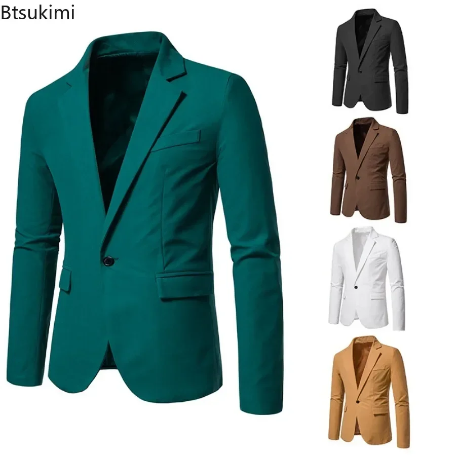 New Business Casual Suit Jacket High-grade Men's Suede Single Button Solid Slim Blazers 2025 Male Wedding Groom Dress Suit Tops