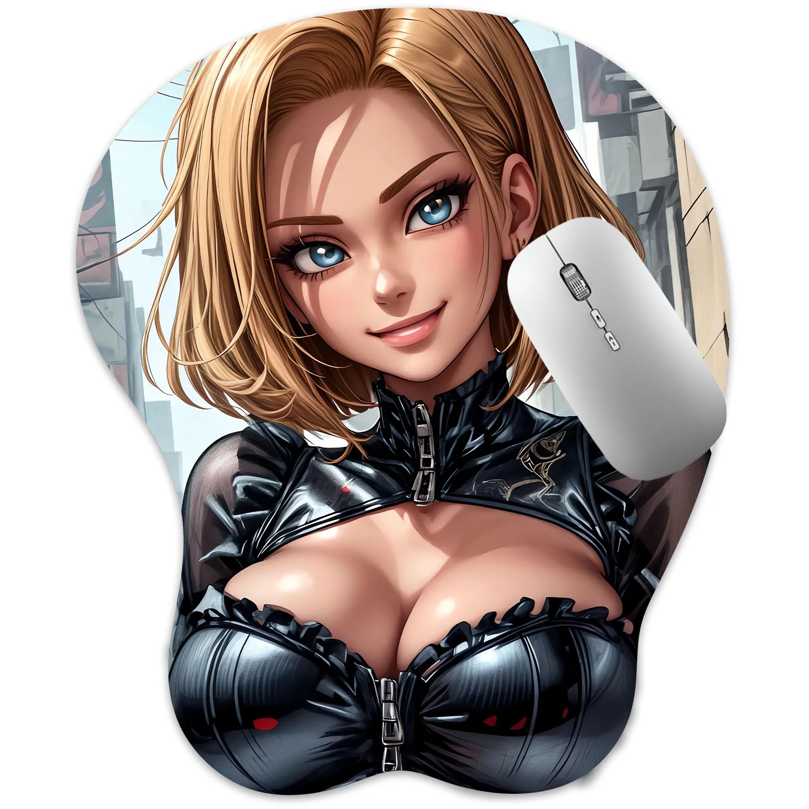 لوحة ماوس ثلاثية الأبعاد أندرويد 18 Oppai Mousepad مسند معصم ألعاب الثدي Boobpad Anime Manga Mouse Mat