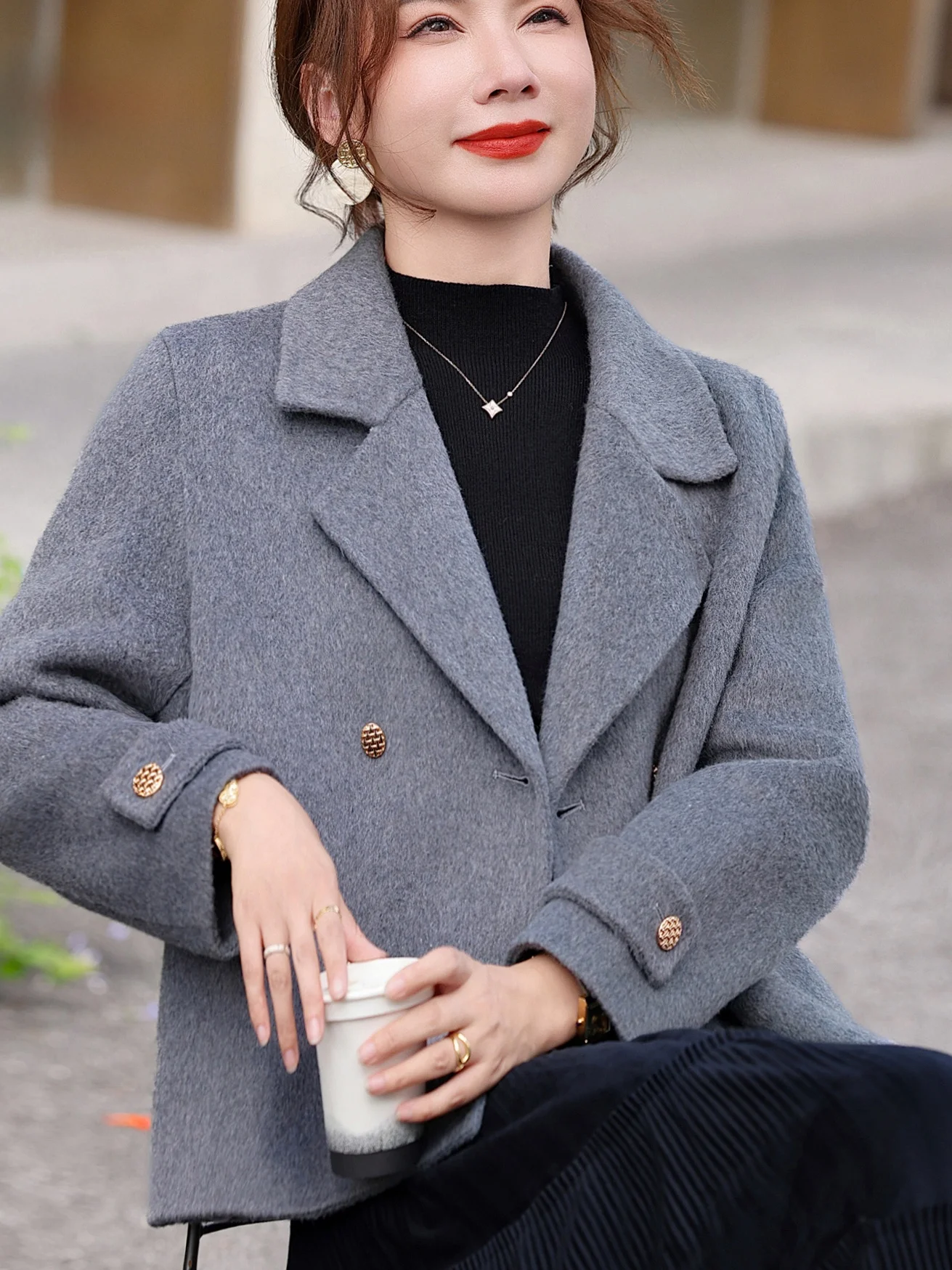 

Ele ort ey шерстяное пальто женское модное двубортное пальто с лацканами верхняя одежда теплое осенне-зимнее сезонное женское пальто