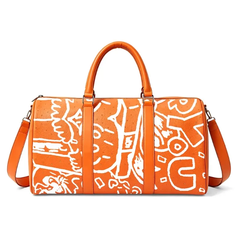 Travel Bag Large Capacity Shoulder Leather Waterproof Gym Duffel Bag Custom Full Screen Printed Logo