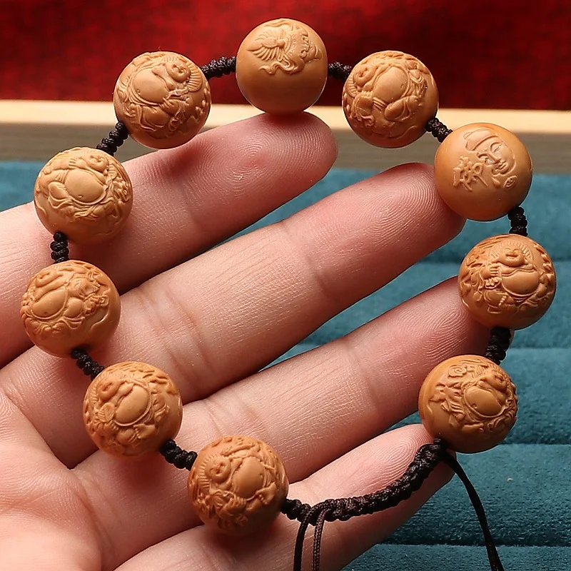 1.5 Small Seed Natural Monkey Head Peach Pit Perfect Circle Carved Free Maitreya Buddha Single-Wrap Bracelet Hand Toy Walnut Col