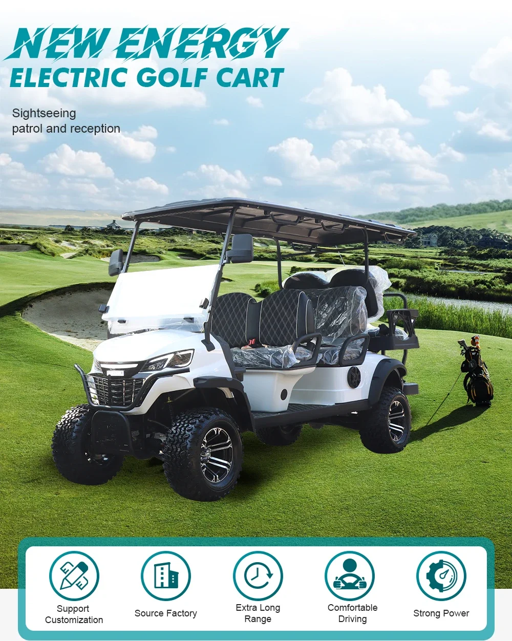 Off-Road 4 Wheel Motor Drive Golf Cart Club Car 6 Seats Lithium Battery 48v Electric Golf Cart Buggy Car