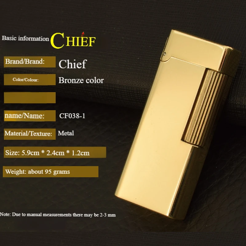 Chief Gasoline Flip Lighter Brass Metal Material Sliding Ignition Creative Vintage Grinding Wheel Men’S Gift 59*24*12mm