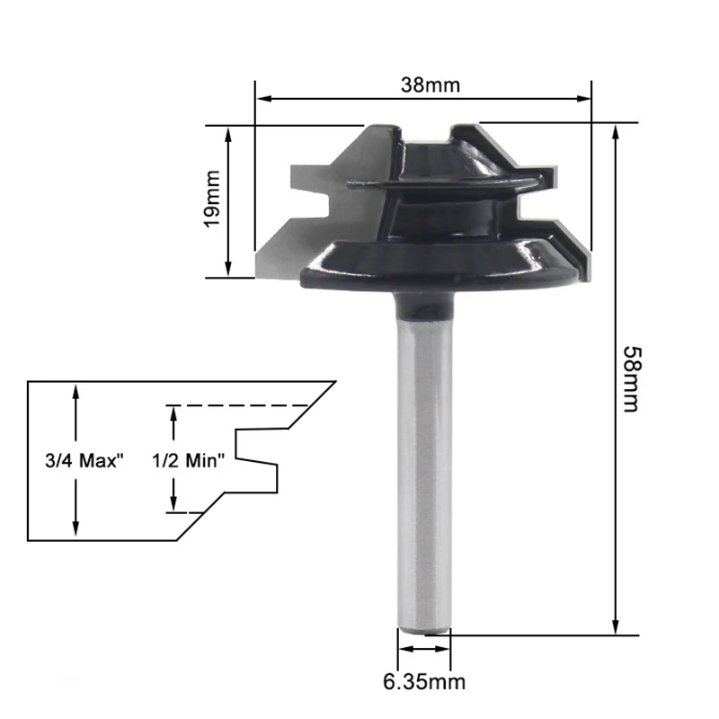 HOT-Woodworking Milling Cutter 45 Degree Tenon Joint Cutter Line Cutter 3 Tooth T-Shaped Engraving Machine 1/4 X 1-1 / 2