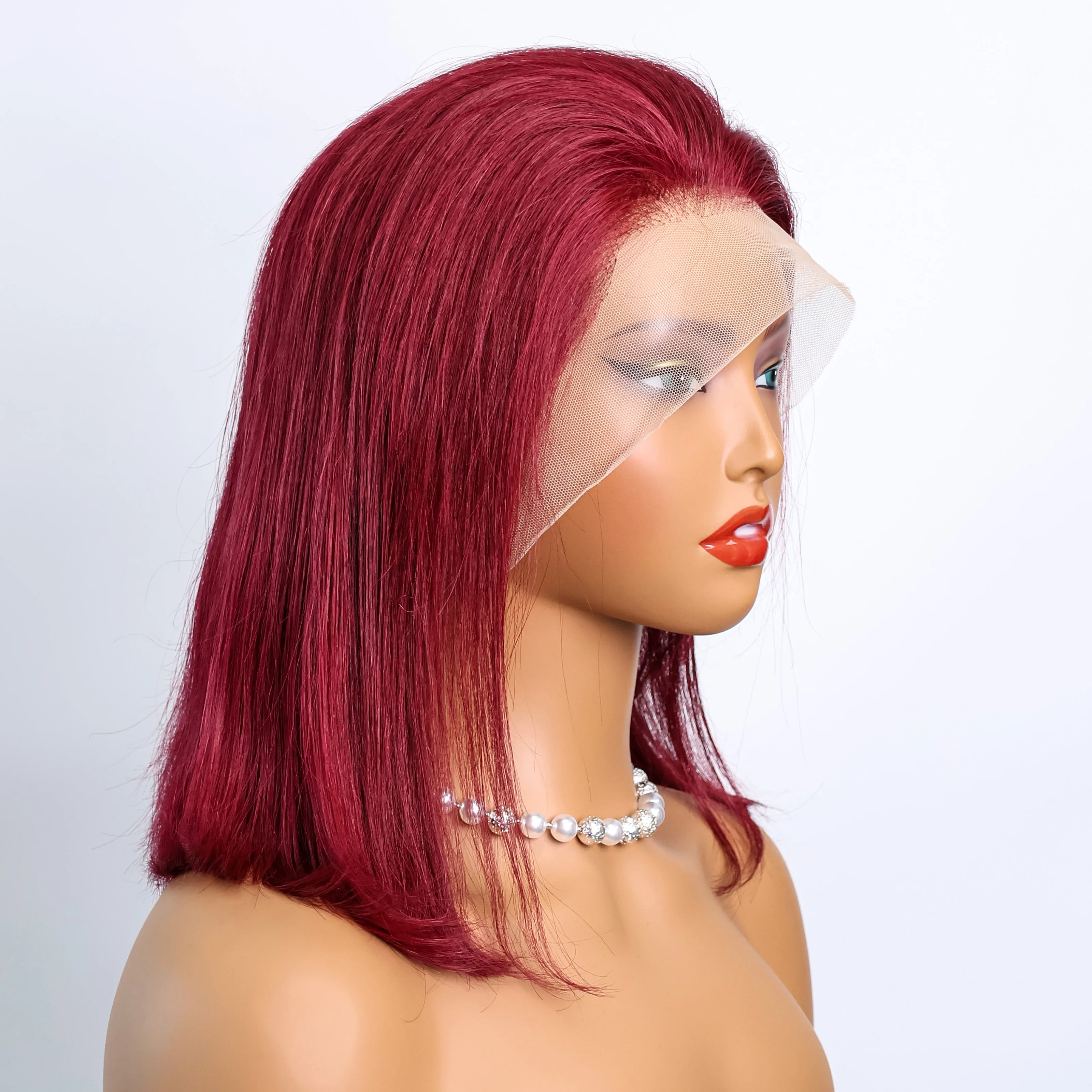 99J Burgundy Straight 13x4 Full Lace Frontal Human Hair Wigs Brazilian Wine Red Color Transparent Lace Wigs For Women PrePlucked