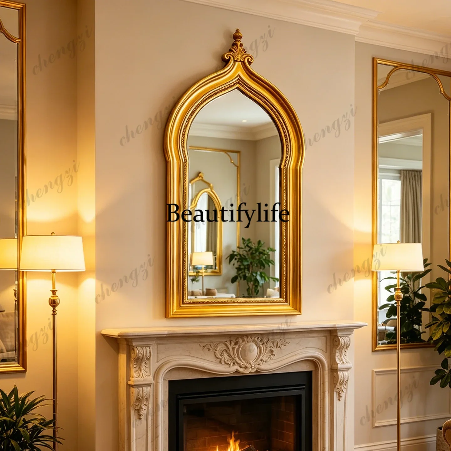 Y136 Y136 French retro bathroom mirror American high-end fireplace decorative mirror European-style household makeup mirror wall