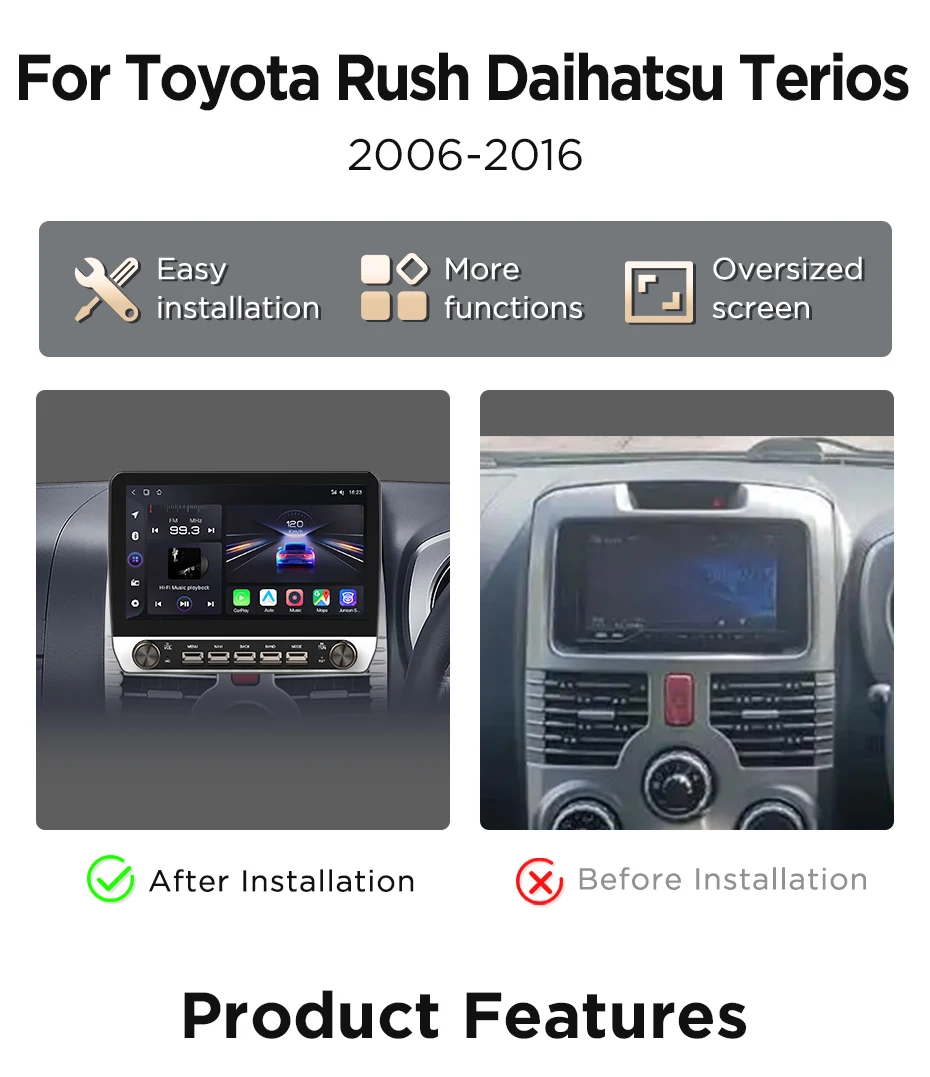 Junsun 10,1" Tasten Drahtloses Carplay AndroidAuto Autoradio für Toyota Rush TERIOS 2006 2007 2007-2016 Bluetooth GPS Navi 4G DSP – Detail 4