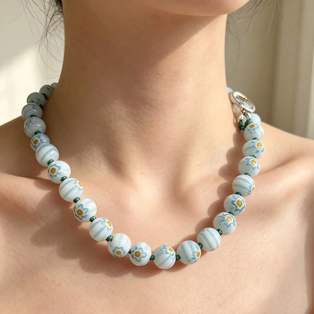 1PCS Handmade Muran Flowers Necklace For Women Glazed Crystal Lobster Colorful Beads Collar Jewelry Gift Party  Cheap Item