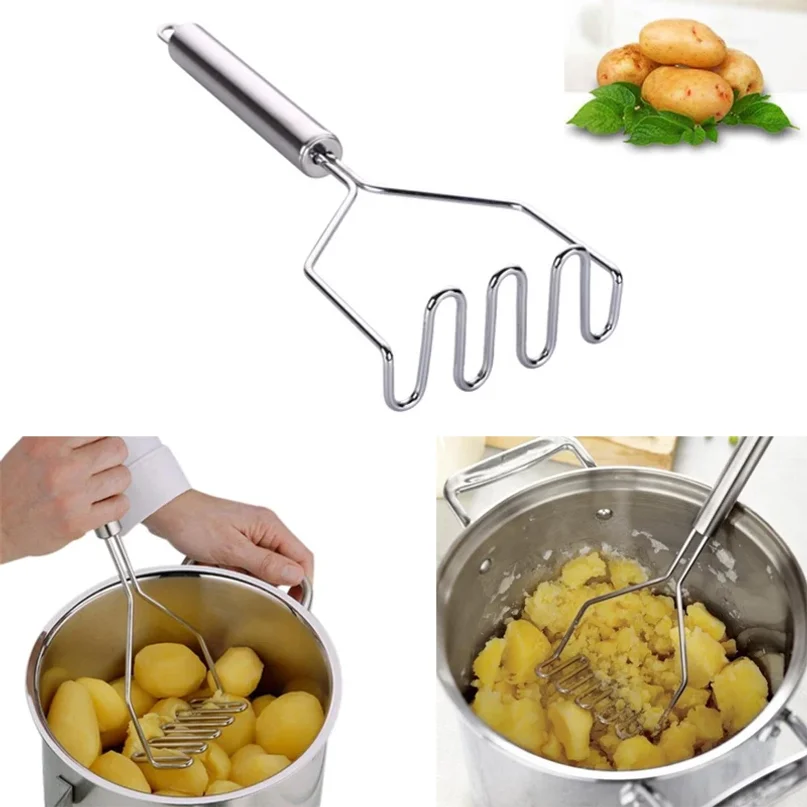 Stainless Steel Potato Masher Manual Fruit Vegetable Pressure Mud Machine Kitchen Children Food Crusher Complementary Gadget
