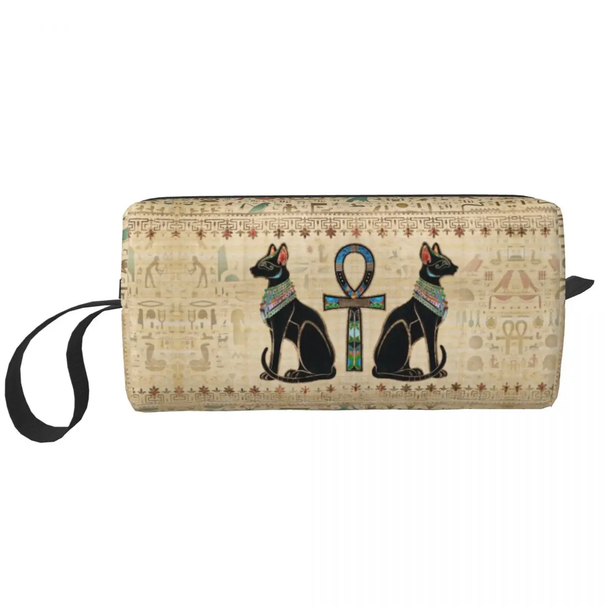 Gatos egípcios e Ankh Cross saco cosmético para mulheres, maquiagem do antigo Egito, sacos de higiene pessoal, estojo de beleza, caixa de estojo Dopp Kit