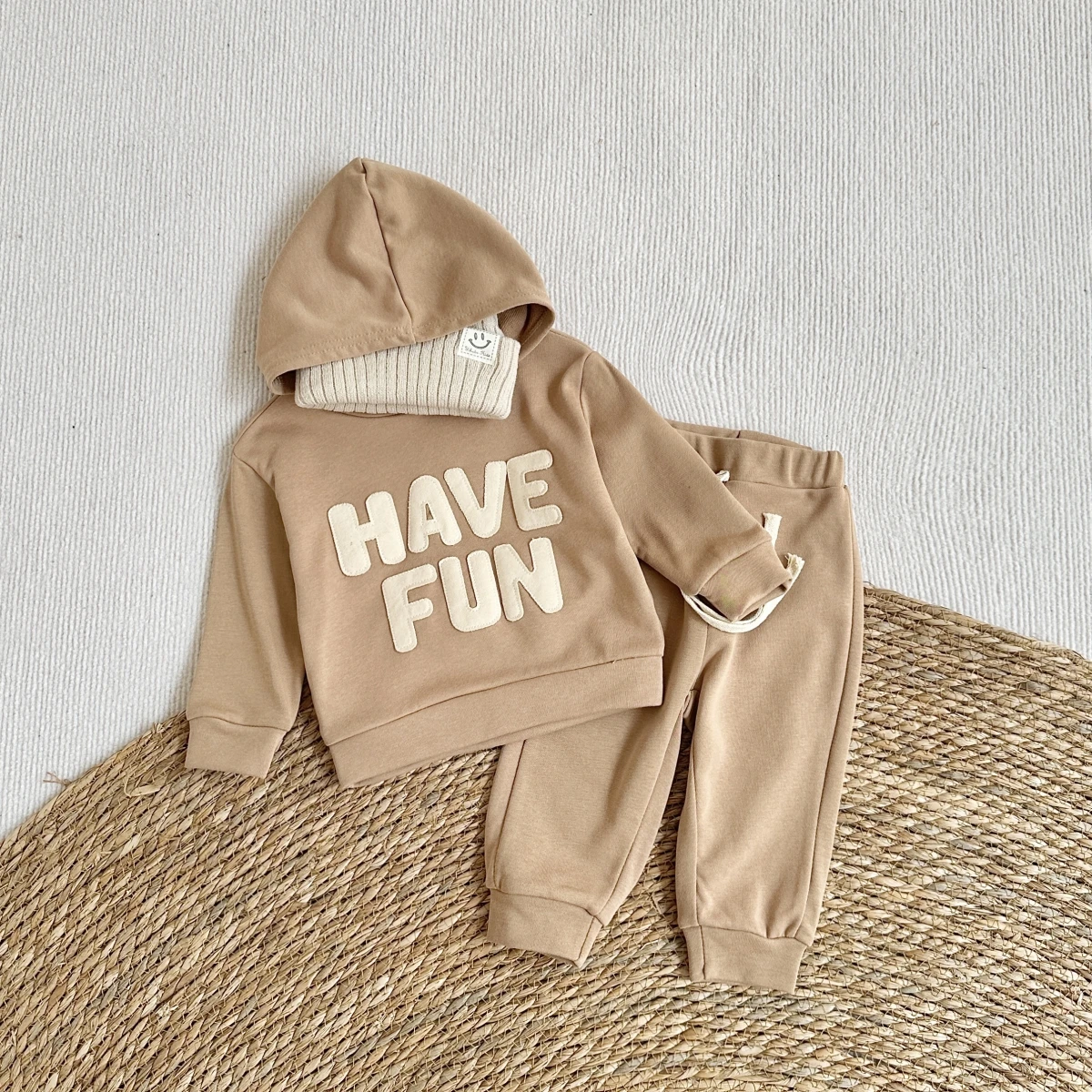 2PCS Ins Style Spring Autumn New Boys Girls Baby Sports Suit Handmade Letter Patch Baby Clothing Sets Cotton Hooded Sweat Pants