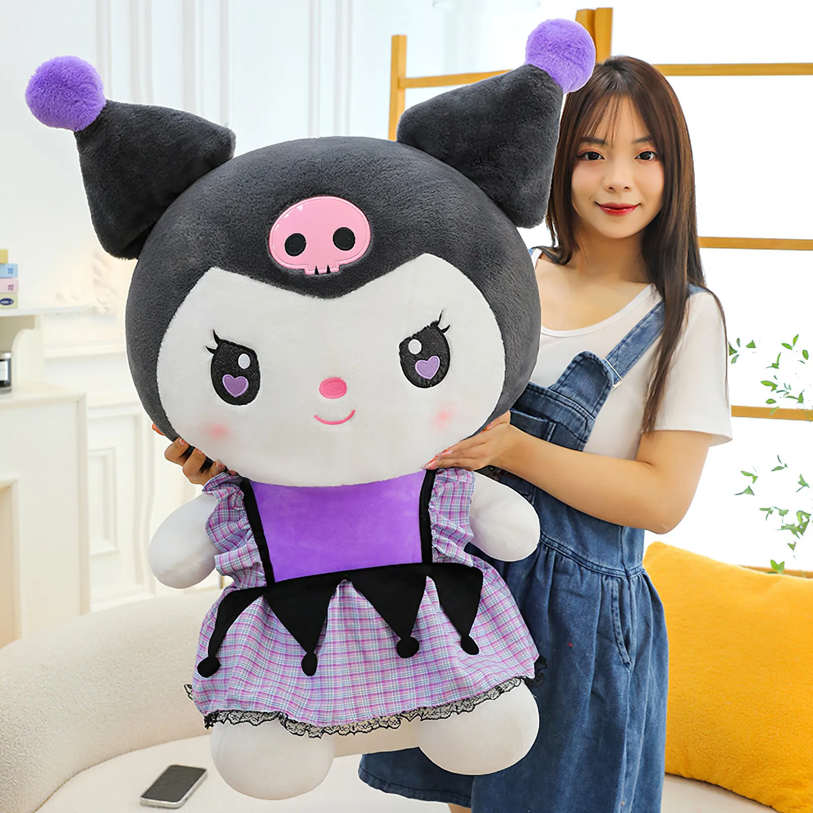 

60 см мультфильм Sanrio фиолетовая юбка Kuromi плюшевая игрушка милый маленький дьявол мягкая набивная кукла кавайная Подушка Большой размер девочка подарок на день рождения