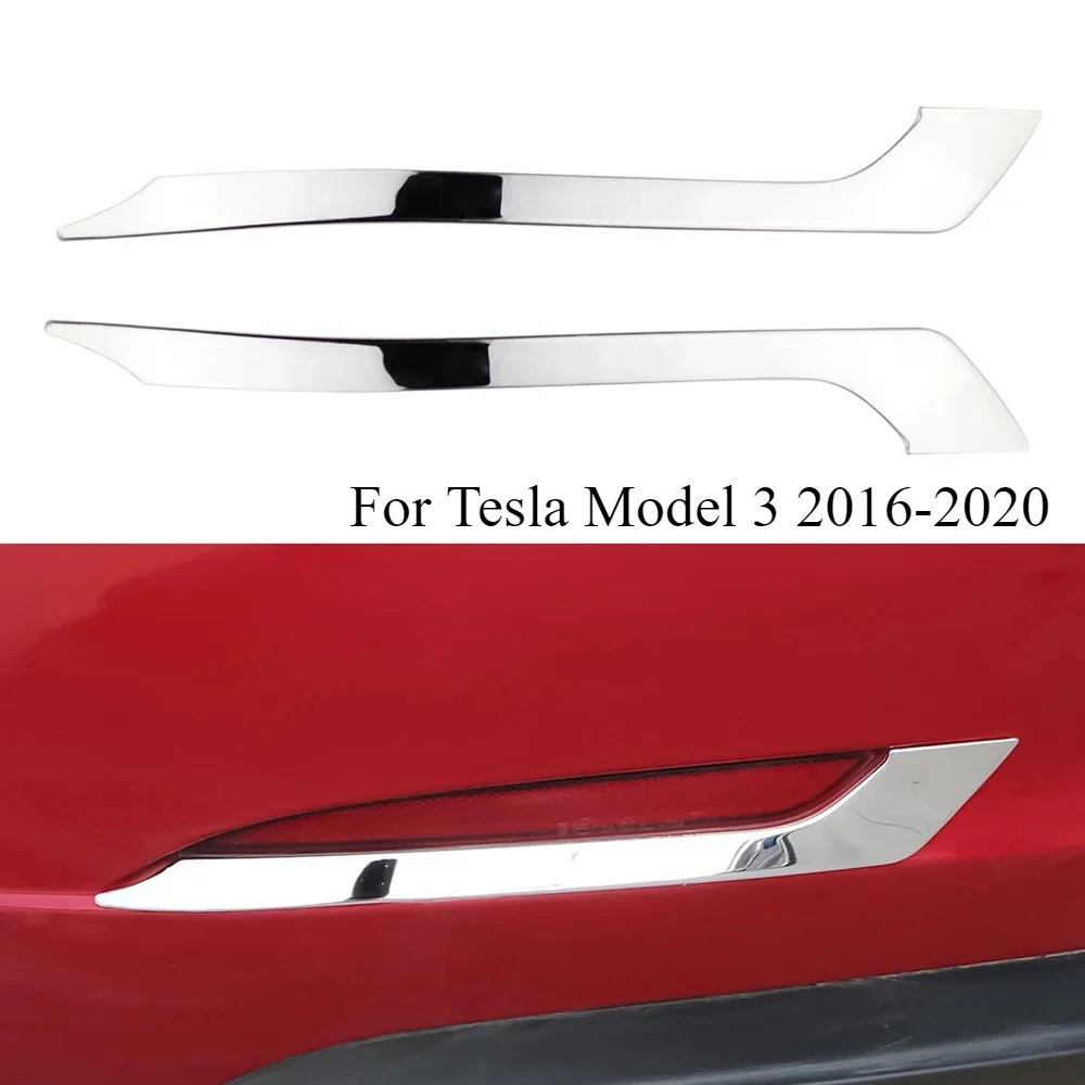 

2Pcs/Set Stainless Steel Rear Fog Lamps Cover Frame Back Fog Lights Trim Sticker for Tesla Model 3 Model3 2016 - 2020