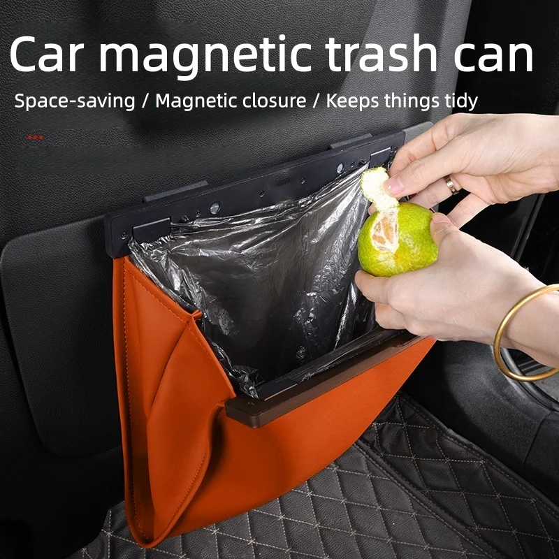 Leder-Auto-Mülleimer 1 Stück/2 Stück Auslaufsichere Magnetische Aufbewahrungstasche Sitz-Hängemüllbeutel Platzsparender Fahrzeug-Organizer – Detail 2