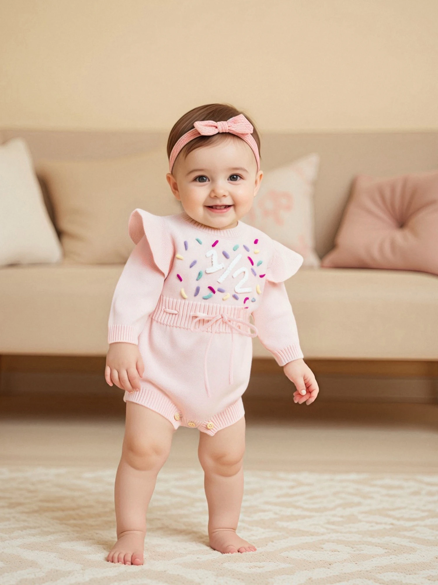 

Cute Toddler Girl Floral Print Ruffle Sleeve Dress with Matching Headband for Special Occasions and Photoshoots