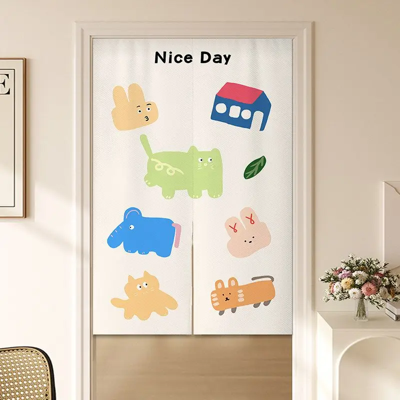 VIKAMA Japanese Happy Bear Floral Noren Doorway Curtain Room Divider Privacy Tapestry for Kids Bedroom Sweet Home Decor