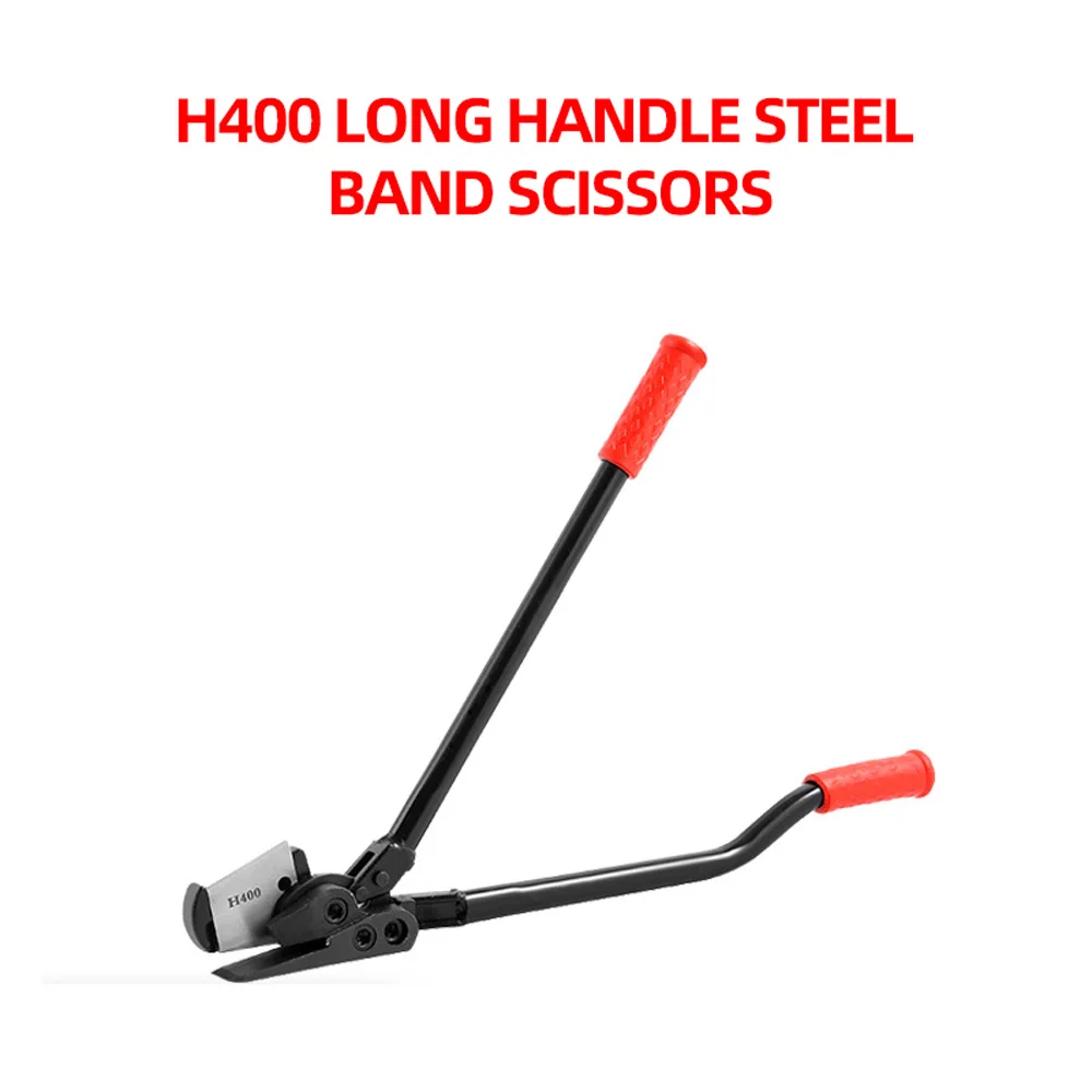 Tijeras de corte de cintas de acero de mango largo H400/H410, herramienta de corte de cintas de hierro, tijeras de desempaquetado de cintas, cortador de doble cara, NUEVO 2025