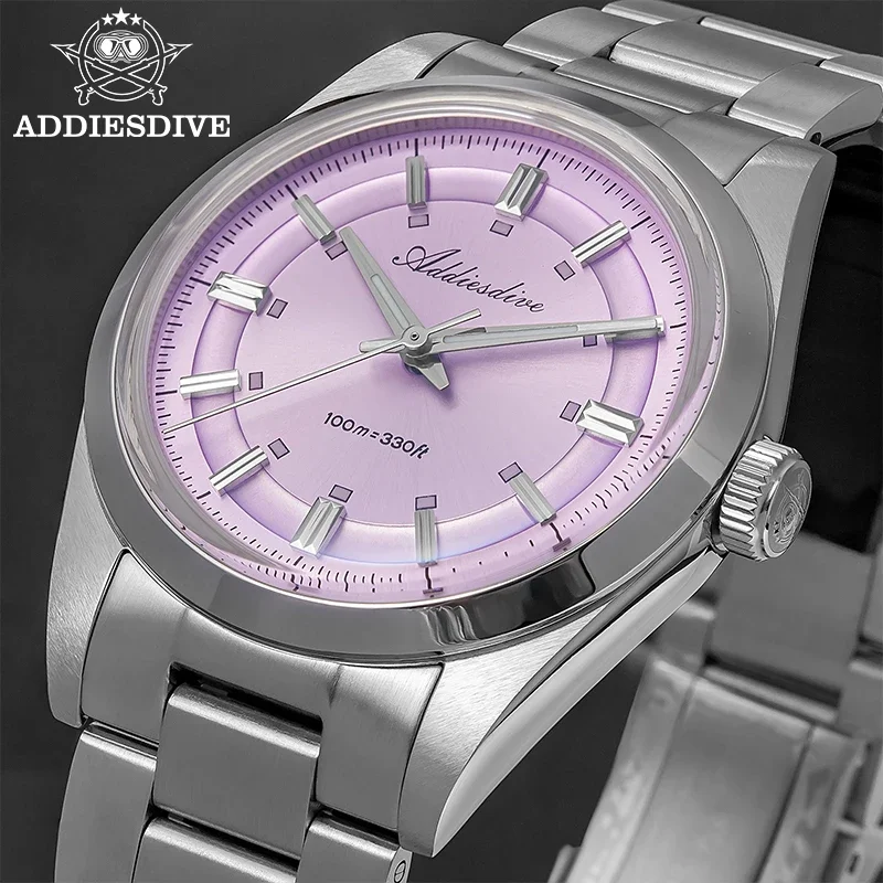 

ADDIESDIVE мужские часы 36 мм AR Coated VH31 кварцевые часы фиолетовый BGW9 светящиеся водонепроницаемые роскошные часы Reloj Hombre AD2515