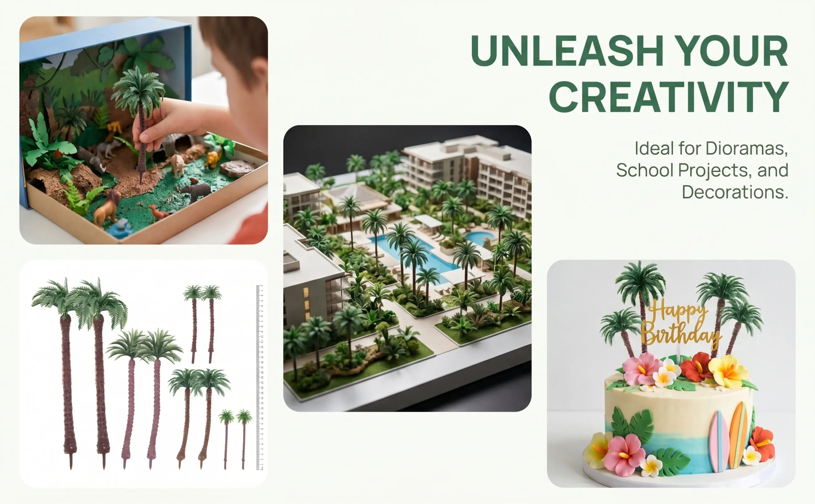 10Pcs Palm Tree Layout Props Plastic Mini Coconut Trees Set Different Sizes Landscape Scenery Greenery Decoration DIY Handmade