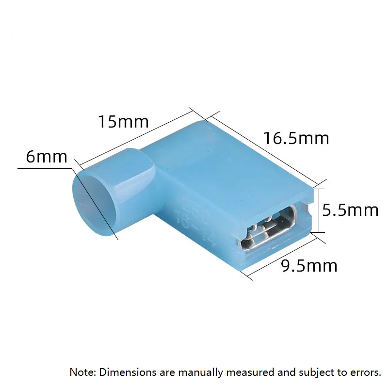 90 Degree 16-14 AWG Flag Shaped Spade Connectors, Nylon Insulated, 10Pcs Blue