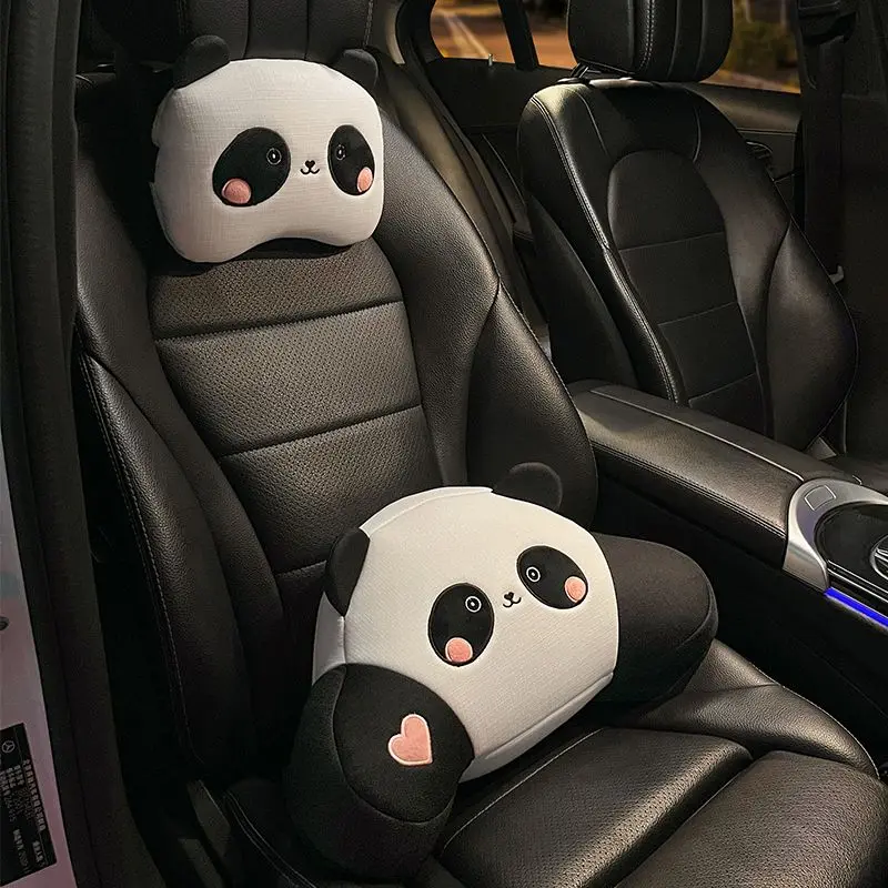 Car Seat Headrest Pillow Plush Head Protector Cartoon Panda Travel Pillow Auto Cute Cushion Interior Accessories For Kids Adults