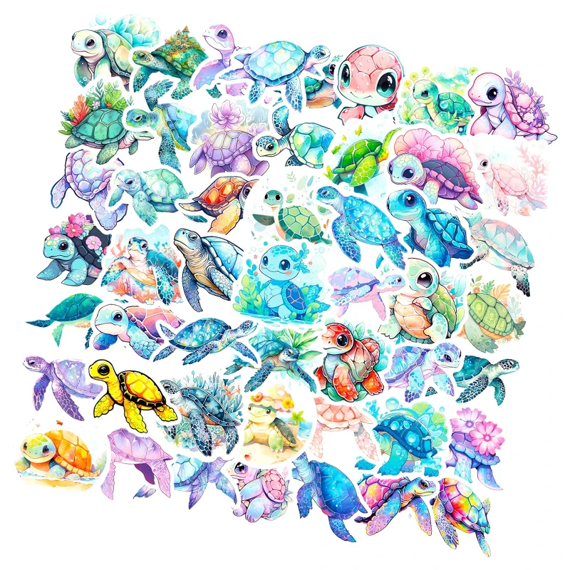 50 Uds. De pegatinas coloridas de dibujos animados de tortuga marina, pegatinas de Anime para ordenador portátil, teléfono, monopatín, motocicleta, coche, pegatina impermeable, juguete clásico