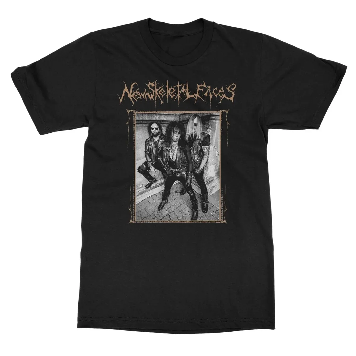 Vintage Framed Black‑white Band Member Portrait Graphic Print Unisex T‑shirt, New Skeletal Faces Metal Band Fan Daily Casual Top