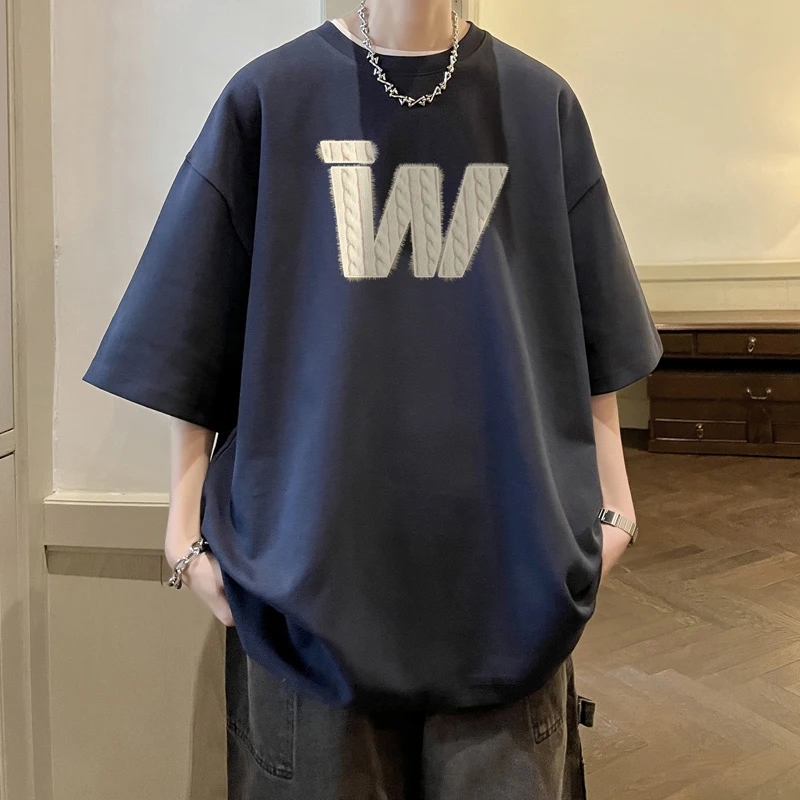 

Мужская футболка оверсайз из чистого хлопка в американском ретро-стиле, летняя, больших размеров, для молодежи, модель Seven-Foot Sve