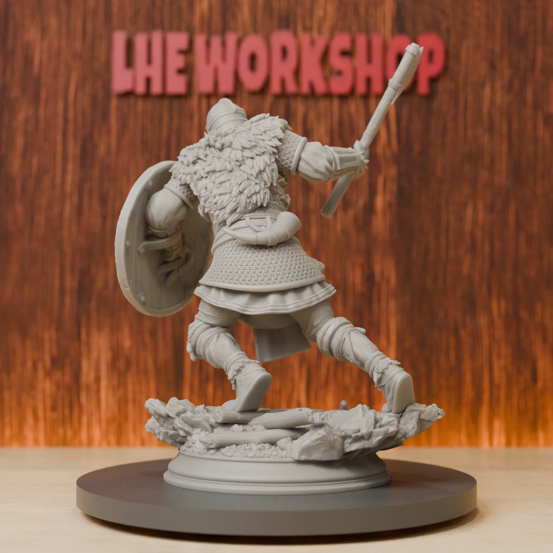 Human Warrior with Shield Axe Miniatures | 28mm-75mm | Resin 3D Printed DND Pathfinder Mini | Unpainted Grey