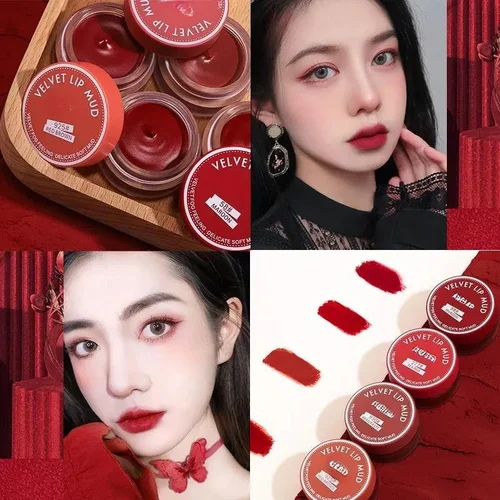 Jelly Lip Mud Matte Velvet Lipstick Cute Lip Gloss Mud Tint for Lips Waterproof Longlasting Maquiagem Lip Make Up Plumping Brown