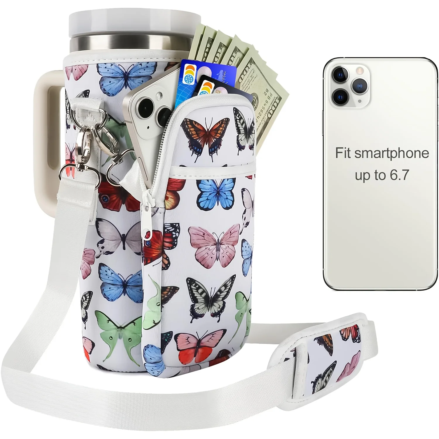 حقيبة تخزين زجاجات المياه مع جيب للهاتف، مناسبة لأكواب الفولاذ المقاوم للصدأ 40/30 أونصة.