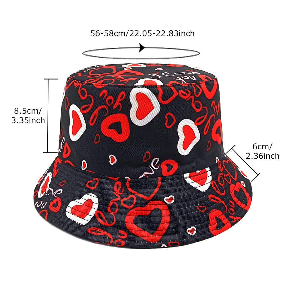 Love Pattern Valentine's Day Gift Bucket Hat Women Men Summer Sunscreen Fisherman Hats Unisex Reversible Panama Fashion Decorate 6