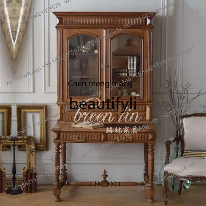 

178American country solid wood, retro dining side cabinet, Chinese single desk, locker, glass decorative cabinet