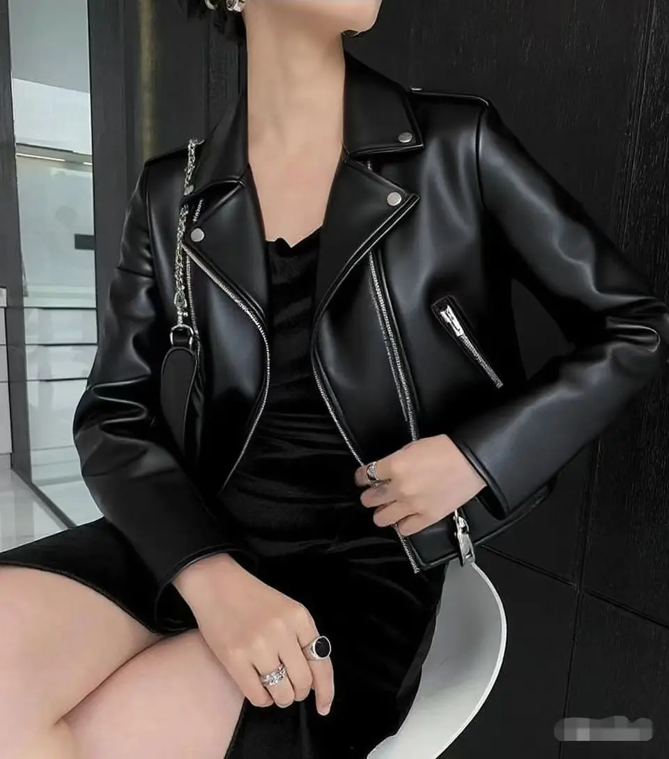 Nova moda jaqueta de couro feminina turn down collar casaco curto com zíper manga longa novo em jaquetas 2026 chique streetwear motocicleta t